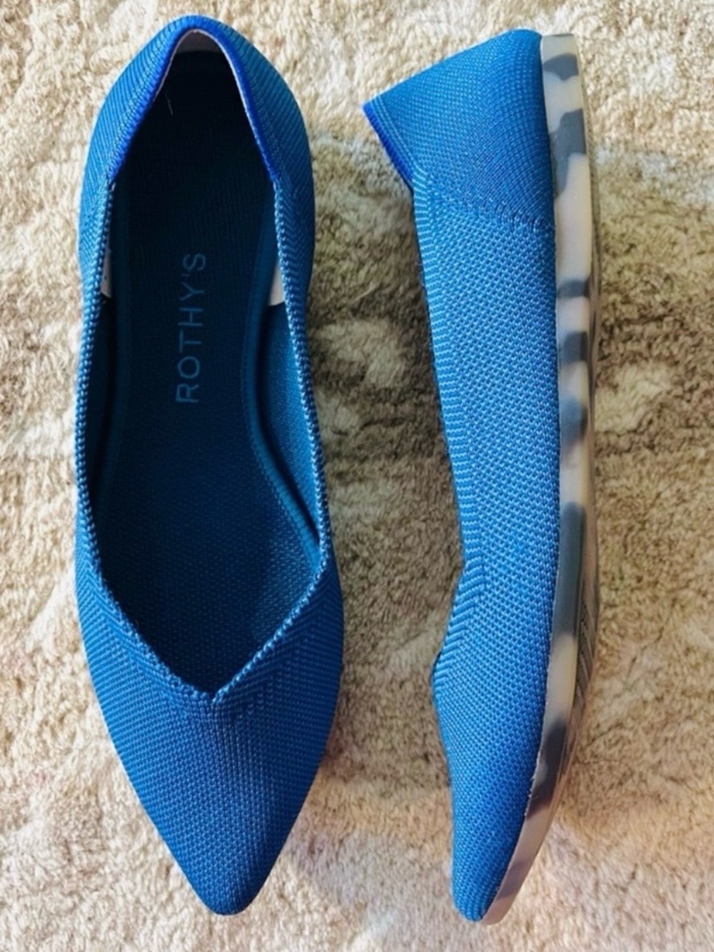 Rothy's The Point Knit Slip On Shoes Deep Ocean Blue Tortoise Shell Outsole Sz 8